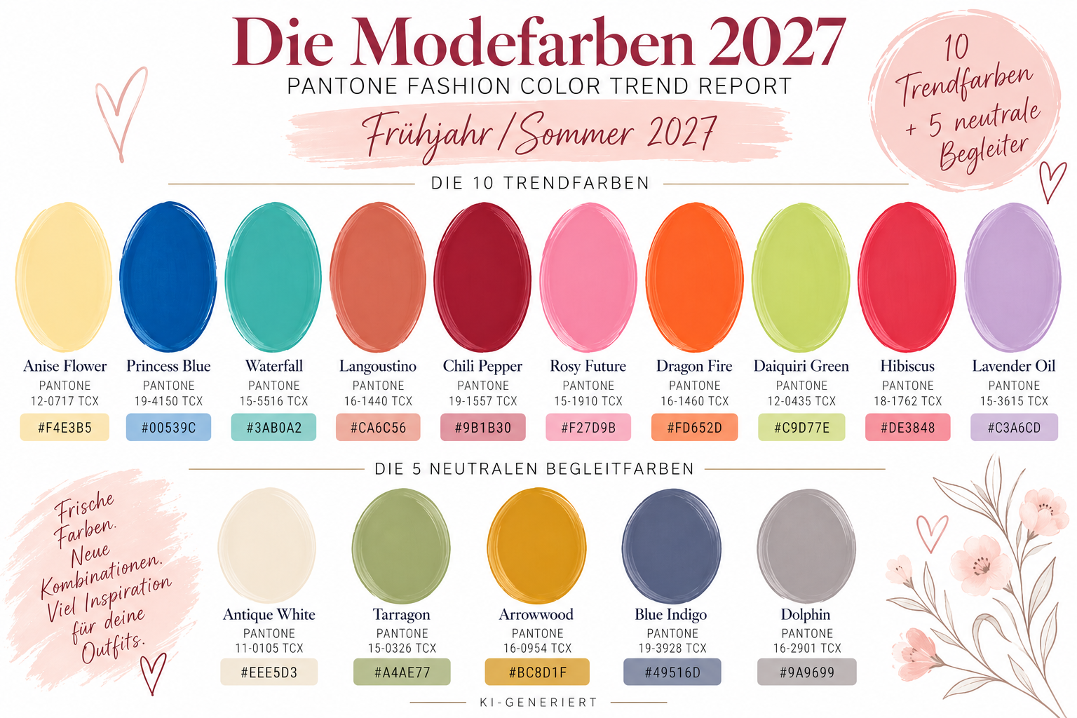 Modefarben 2027 mit Rosa, Blau, Gelb, Grün und Lavendel als Inspiration für moderne Outfits
